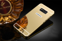 Луксозен алуминиев бъмпър с твърд огледален златист гръб за Samsung Galaxy S8 G950 